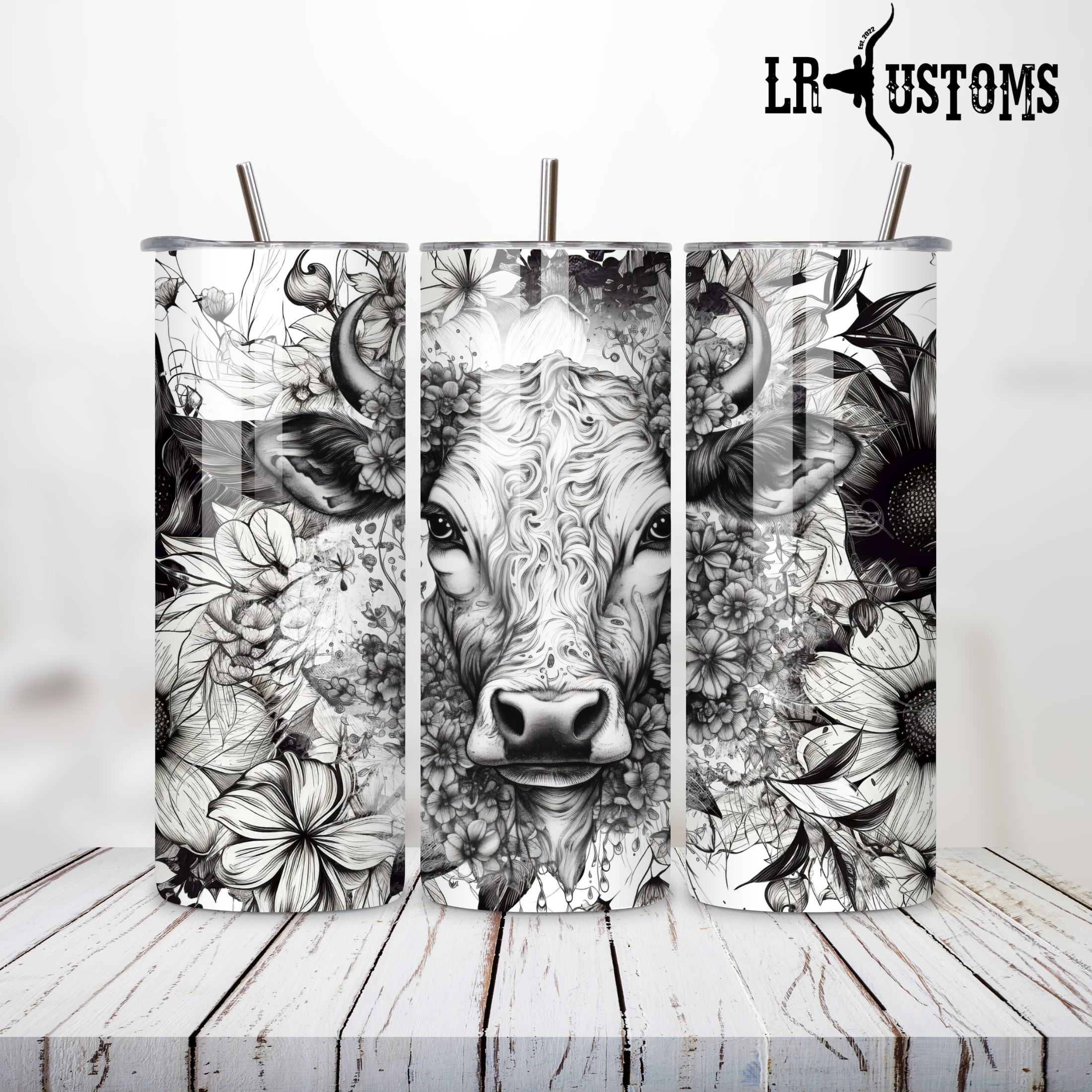 20oz Tumbler B/W Cow – LRC Customs