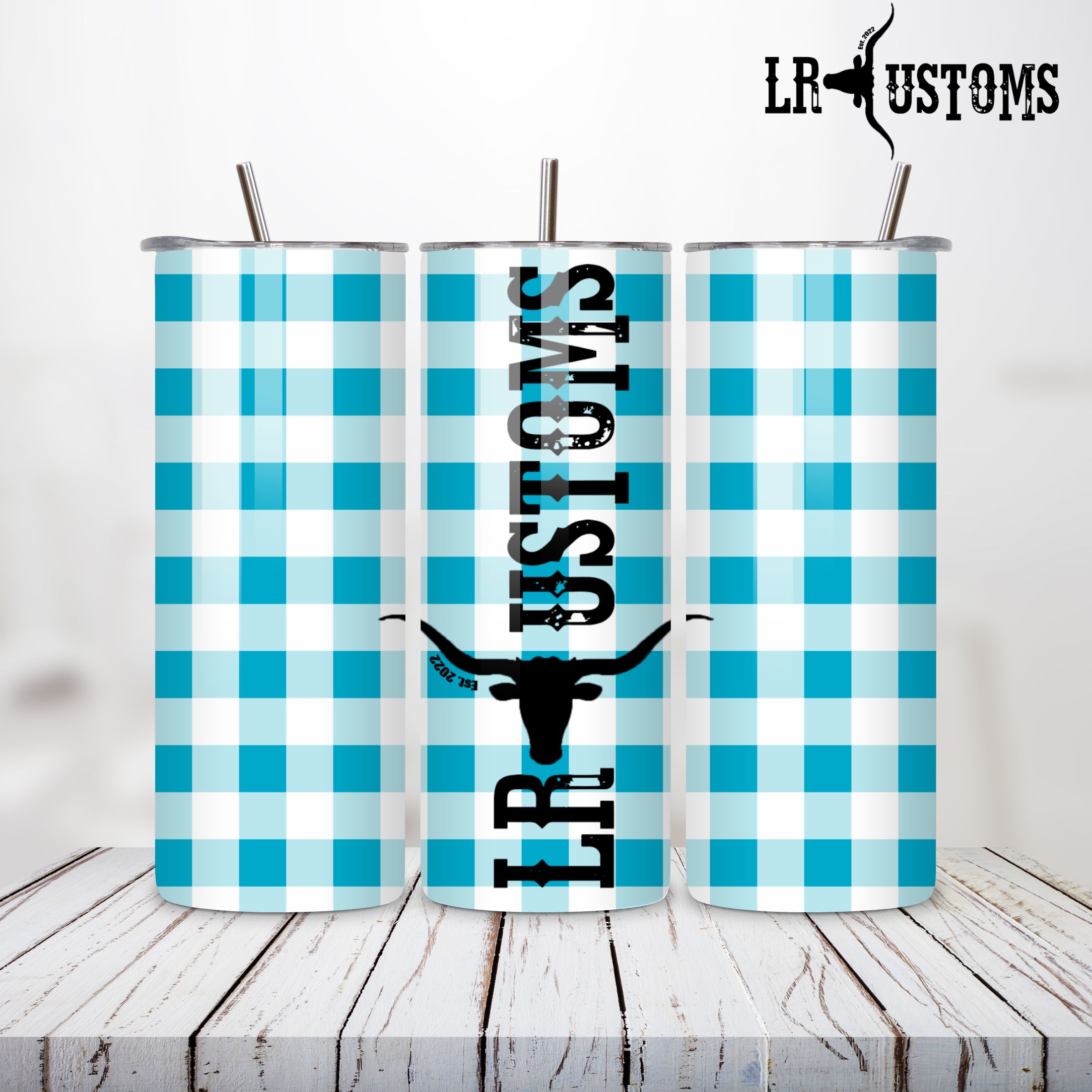 20oz Tumbler Blue Gingham LRC